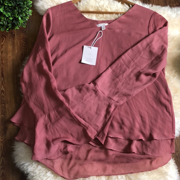 LAUREN CONRAD Bell sleeve lace back top size L - Picture 5 of 13